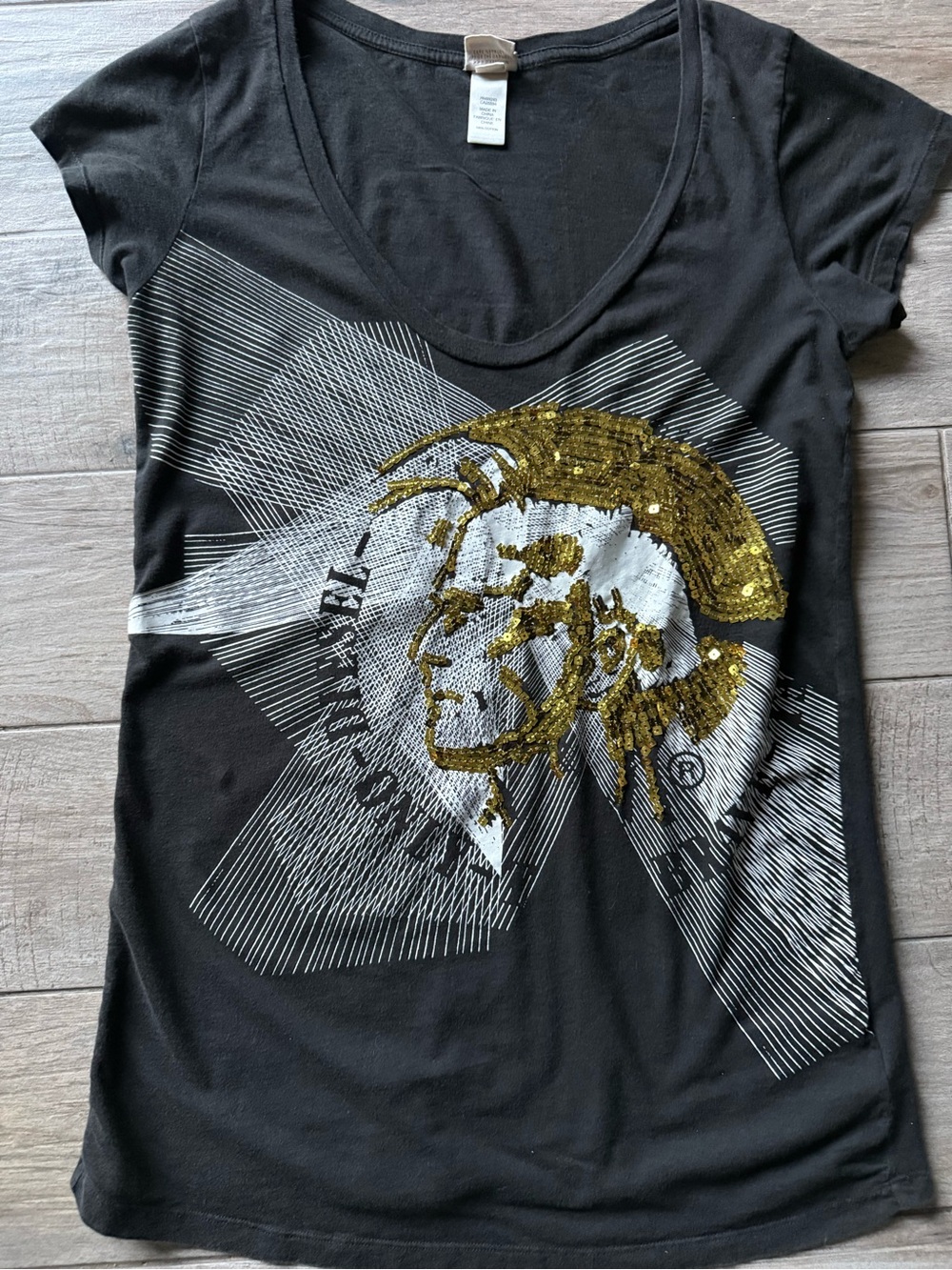 Diesel Black Short-Sleeve Tee with Gold Sequin Graphic
